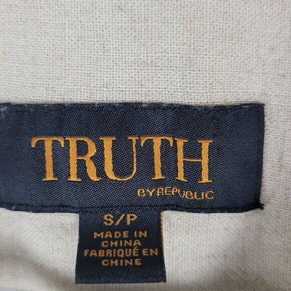 Truth by Republic Shirt Mens Size Small 55% Linen Woven Embroidered - Picture 11 of 16